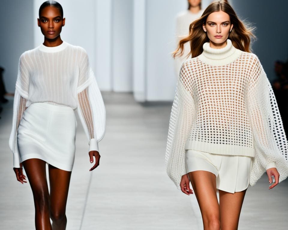 NYFW runway trends showcasing oversized knits and sheer fabrics