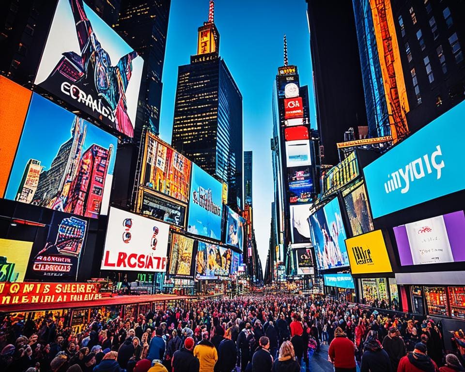 Times Square iconic billboards and vibrant lights