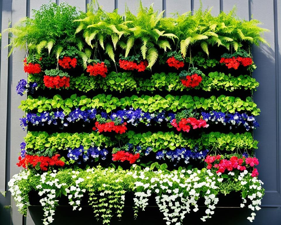 Vertical Garden with Hanging Basket Plants